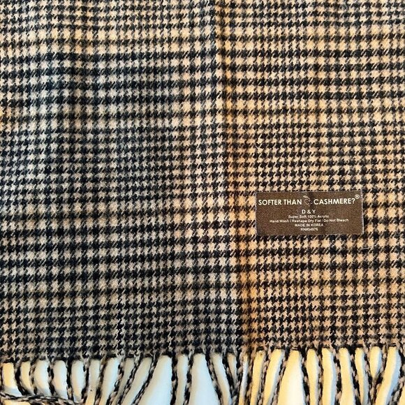 Softer than Cashmere Brown and Tan Plaid Fringed 12" x 64" scarf - Picture 2 of 5